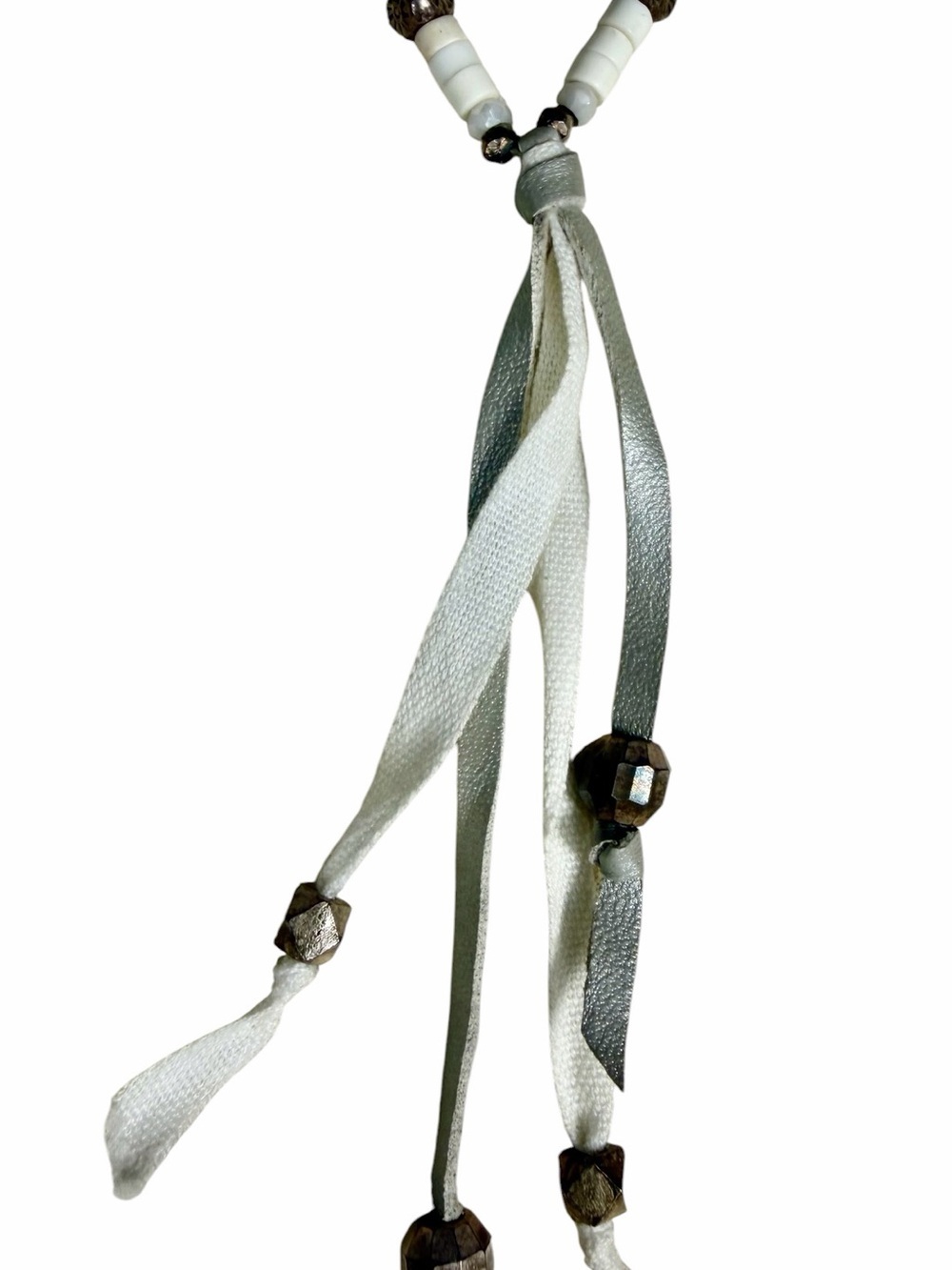 Chan Luu White Bead, Faceted Brass Tassel Pendant Necklace. BohoTribalFestival - Picture 3 of 5